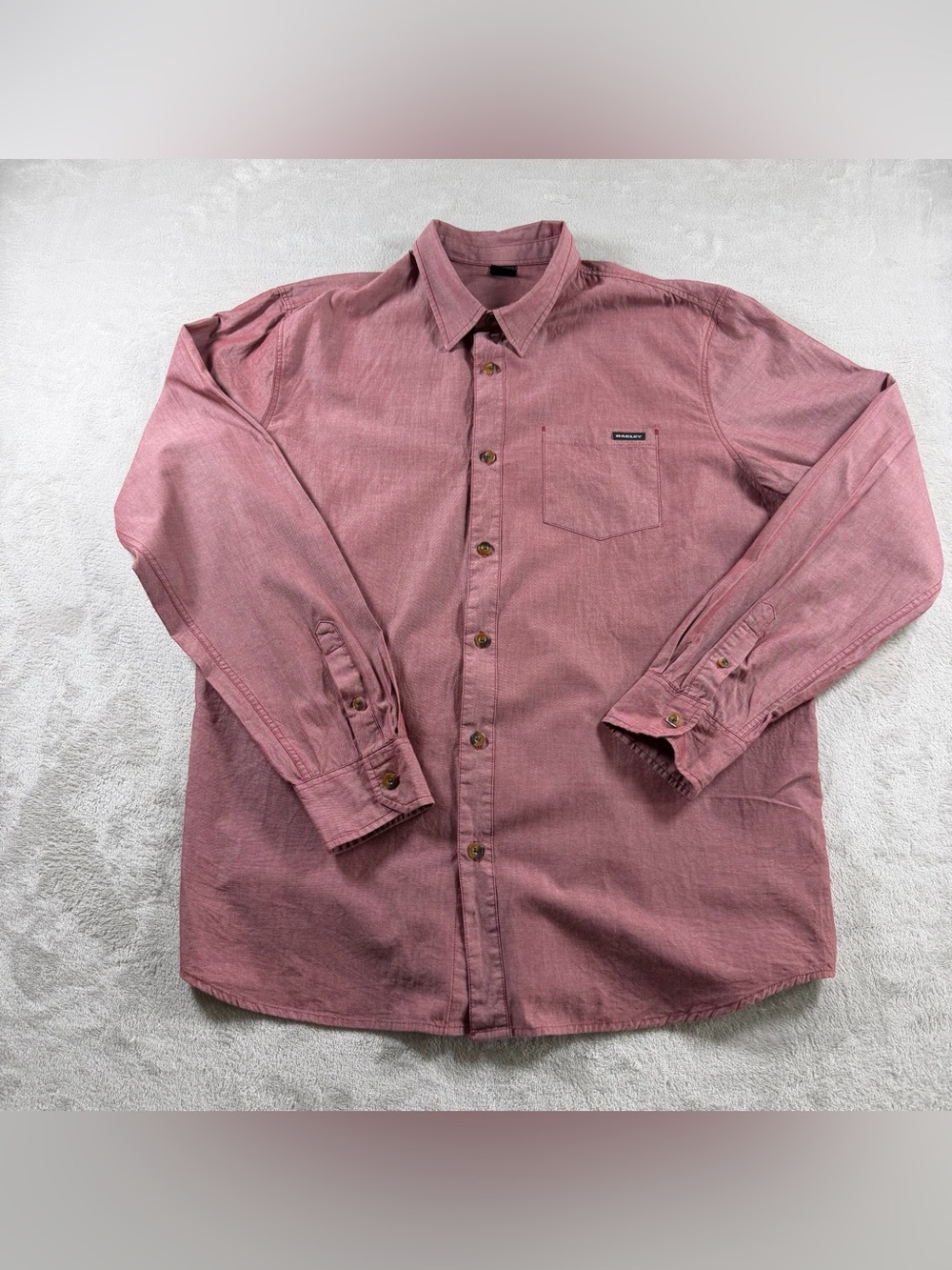 Oakley Button Down Shirt Long Sleeve Mens‎ XL Burgundy Red Woven Casual Pocket